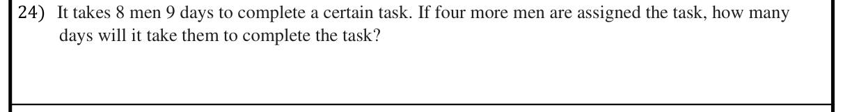 Paper I Part A Q24: Days needed when more men join (man-days)