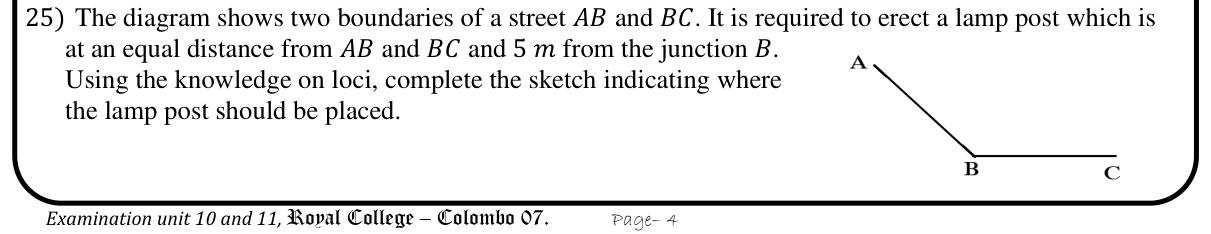Paper I Part A Q25: Locus sketch: equidistant from two lines and fixed distance from a point