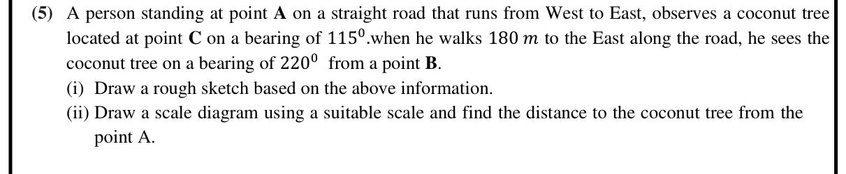 Paper II Part A Q5: Scale diagram from two bearings to find a distance