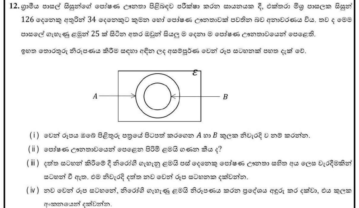 Paper II Part B Q12: Nested-set Venn diagram problem, corrected data, shade and name a region