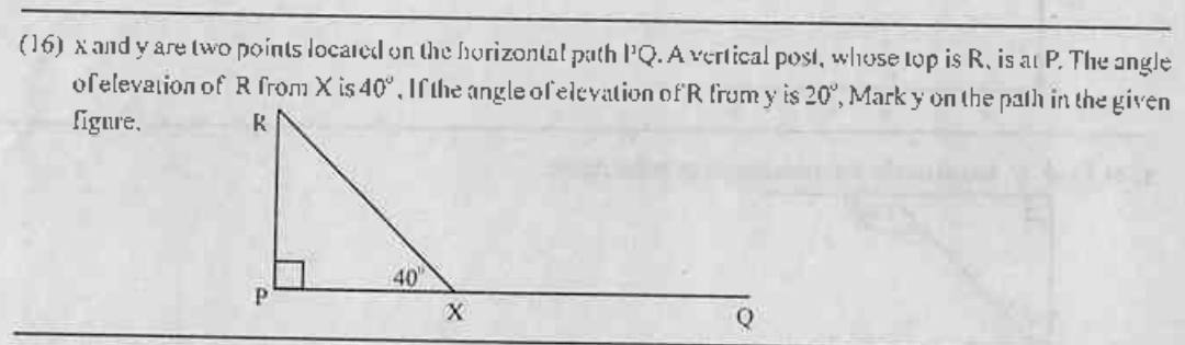 Paper I Part A Q16: Mark a point given two angles of elevation of a post