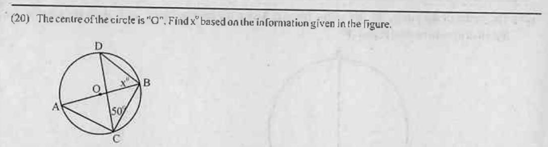 Paper I Part A Q20: Angle in a circle using a diameter and angles on the same arc