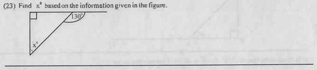 Paper I Part A Q23: Unknown angle in a right triangle using angles on a line