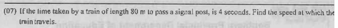 Paper I Part A Q7: Speed of a train passing a post