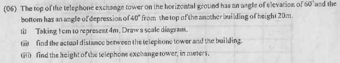 Paper II Part A Q6: Scale diagram with elevation and depression to find distance and height