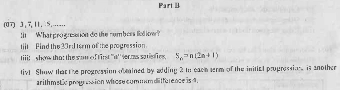 Paper II Part B Q7: Arithmetic progression: nth term, sum formula, shifted progression