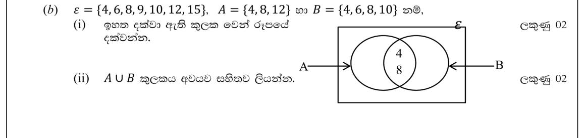 Paper I Part B Q3(b): Fill a Venn diagram and list a union