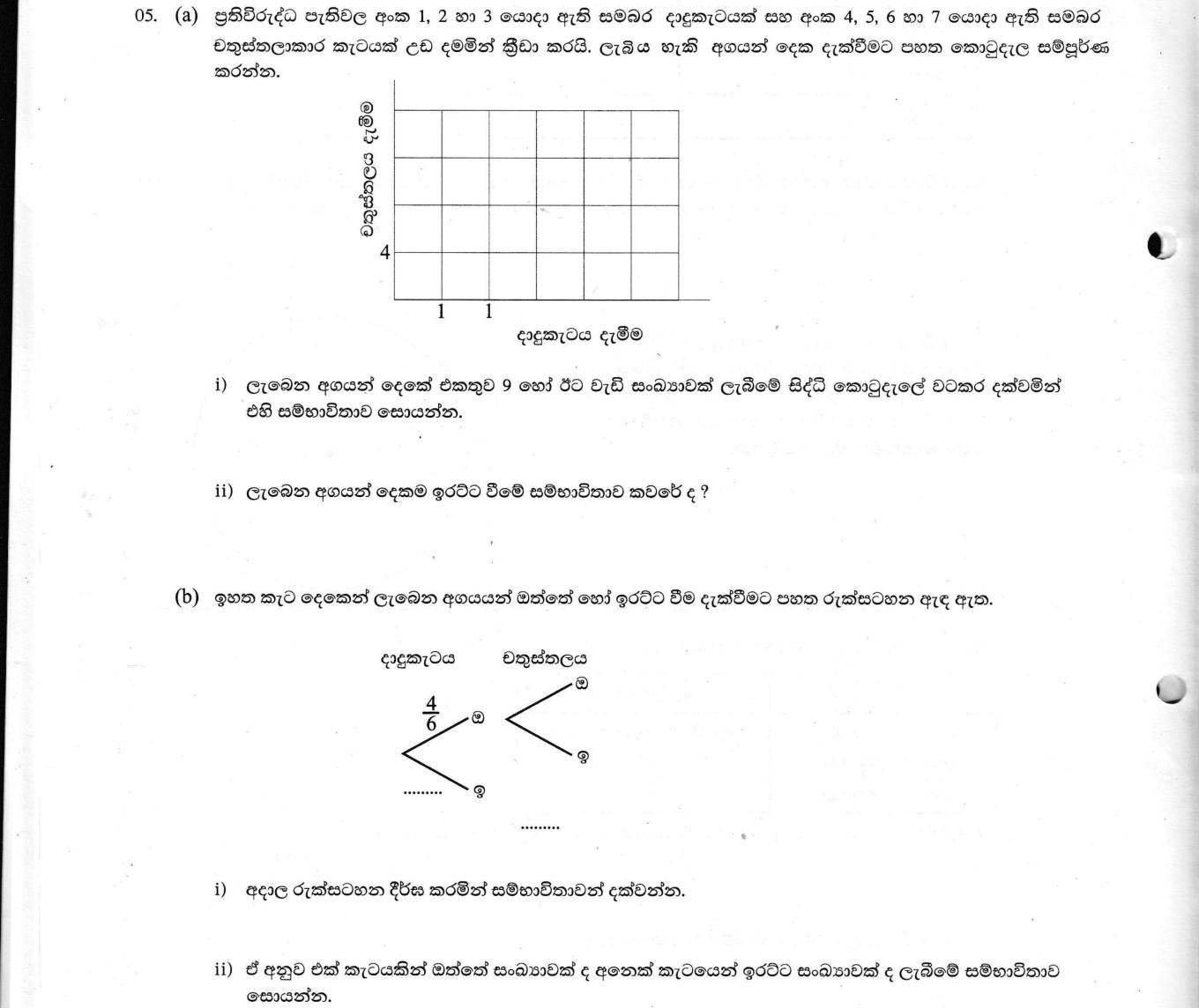 Paper I Part B Q5: Sample space grid and tree diagram for a spinner and a die