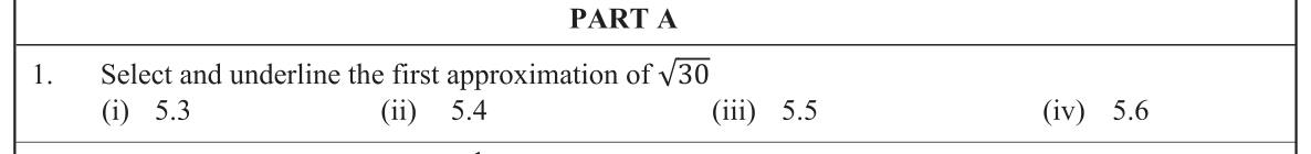 Paper I Part A Q1: Choose the first approximation of a square root