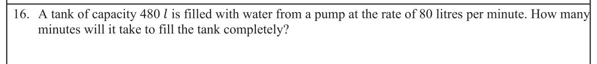 Paper I Part A Q16: Time to fill a tank at a given rate