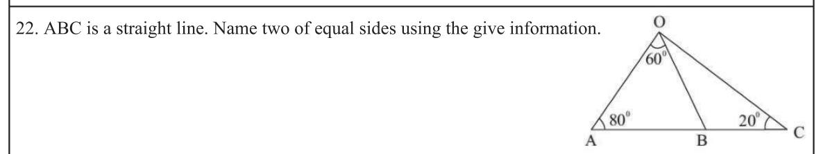 Paper I Part A Q22: Identify equal sides from angles in a triangle