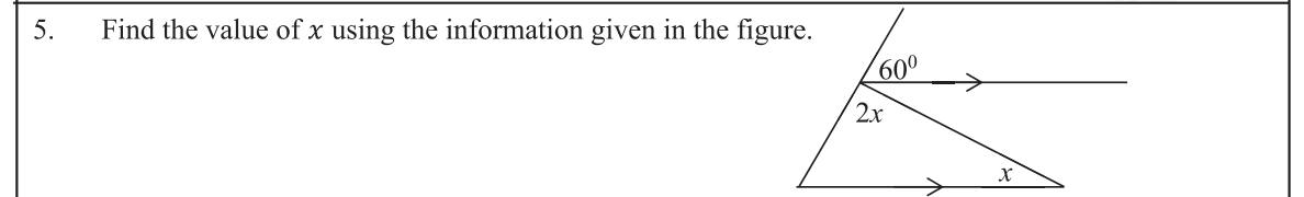 Paper I Part A Q5: Unknown angle using parallel lines and angles on a line