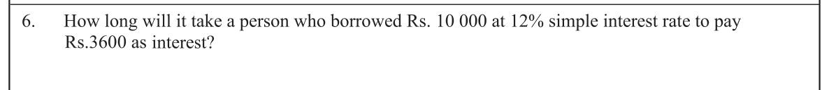 Paper I Part A Q6: Time for a loan to earn a given simple interest