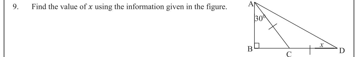 Paper I Part A Q9: Angle in an isosceles triangle using an exterior angle