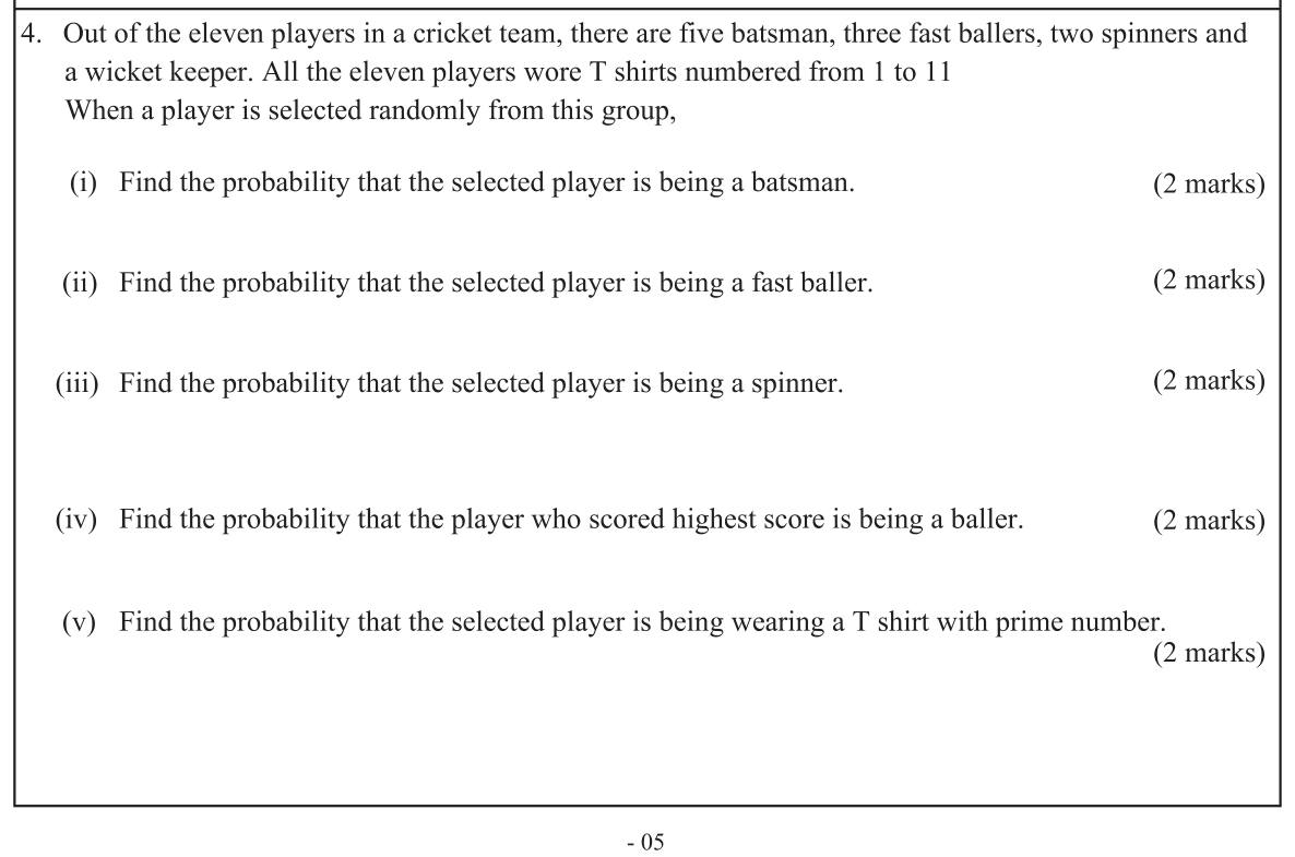 Paper I Part B Q4: Probabilities for a randomly chosen cricket player