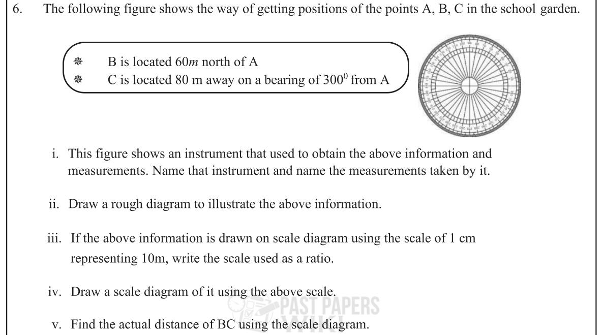 Paper II Part A Q6: Bearings and distances: scale ratio and scale diagram
