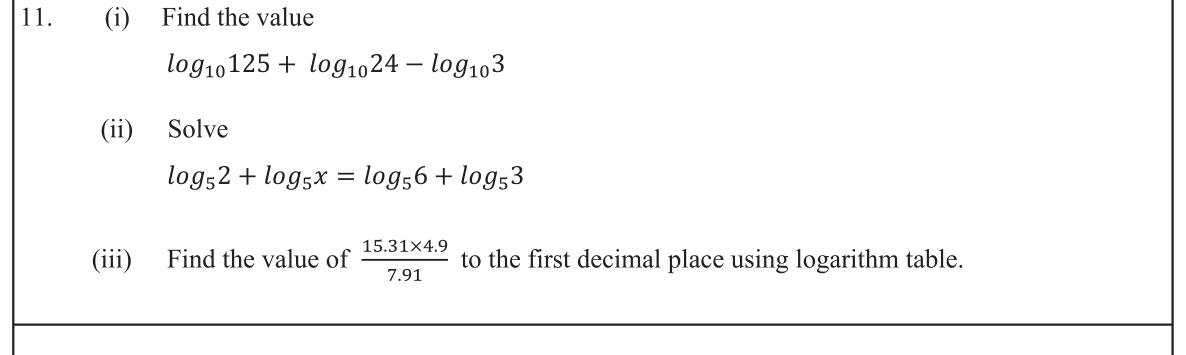 Paper II Part B Q11: Log laws, a log equation, and a log-table calculation