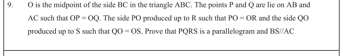 Paper II Part B Q9: Prove a parallelogram from bisecting diagonals and a parallel side