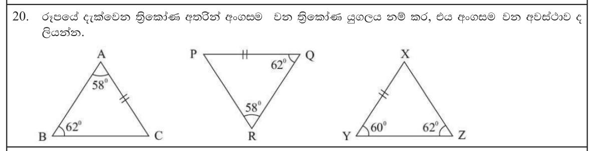 Paper I Part A Q20: Pick a congruent pair of triangles and the condition