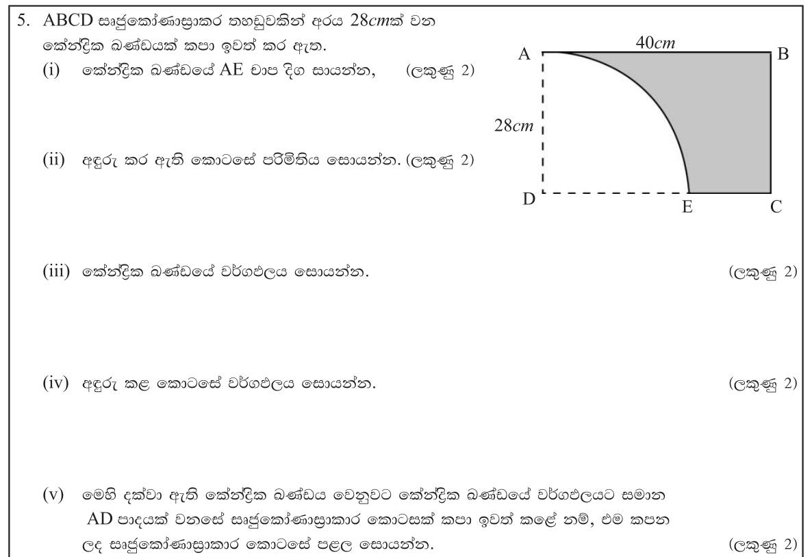 Paper I Part B Q5: Quarter-circle cut from a rectangle: arc, perimeter, areas