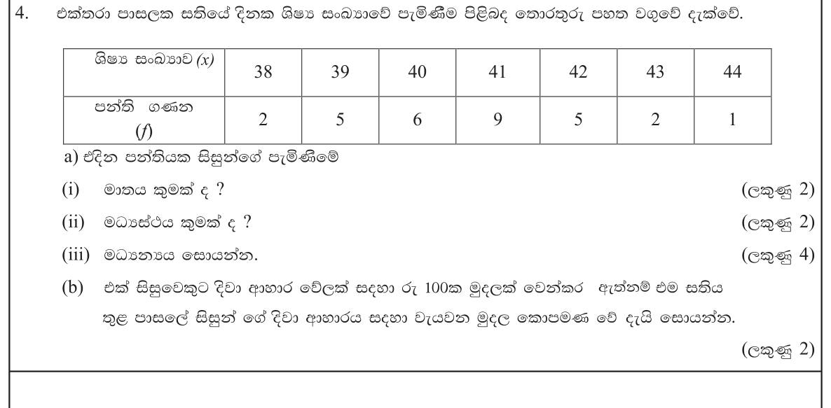 Paper II Part A Q4: Mode, median and mean from a frequency table