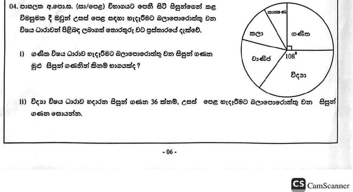 Paper I Part B Q4: Read and redraw a pie chart; compute sector angles