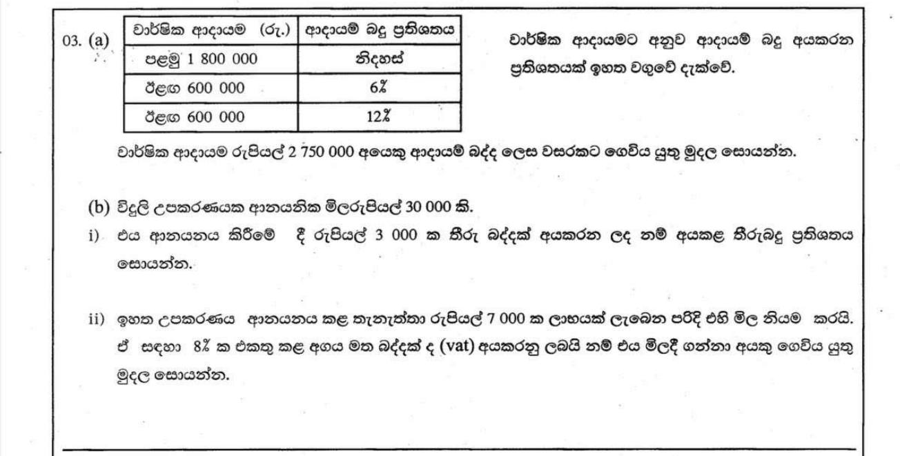 Paper I Part B Q3: Income tax from slabs; customs duty rate; selling price with VAT