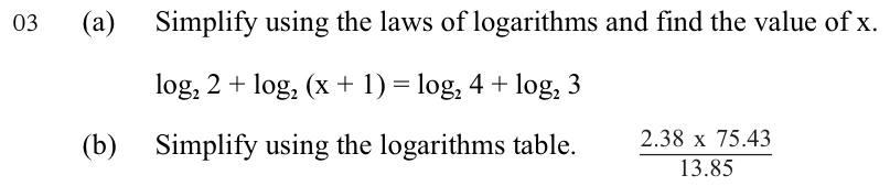 Paper II Part - Q3: Solve a logarithm equation; evaluate with log tables