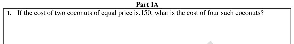 Paper I Part A Q1: Cost of more items at the same unit price