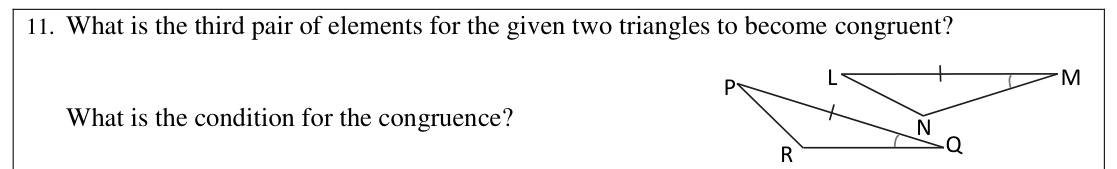 Paper I Part A Q11: Third equal pair and case for two triangles to be congruent