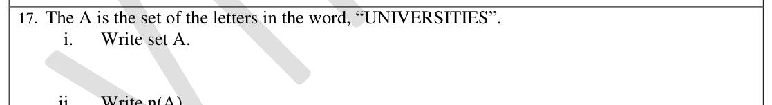 Paper I Part A Q17: List the distinct letters of a word as a set and count them