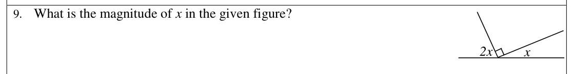 Paper I Part A Q9: Angles on a straight line with a right angle