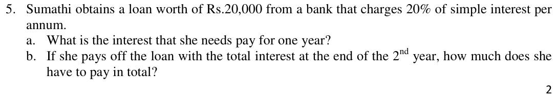 Paper II Part A Q5: Simple interest on loans and time to reach a given interest