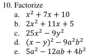 Paper II Part B Q10: Factorise trinomials and differences of two squares