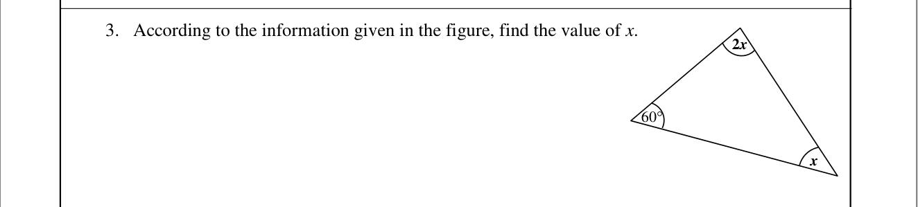 Paper I Part A Q3: Unknown angle from the angle sum of a triangle