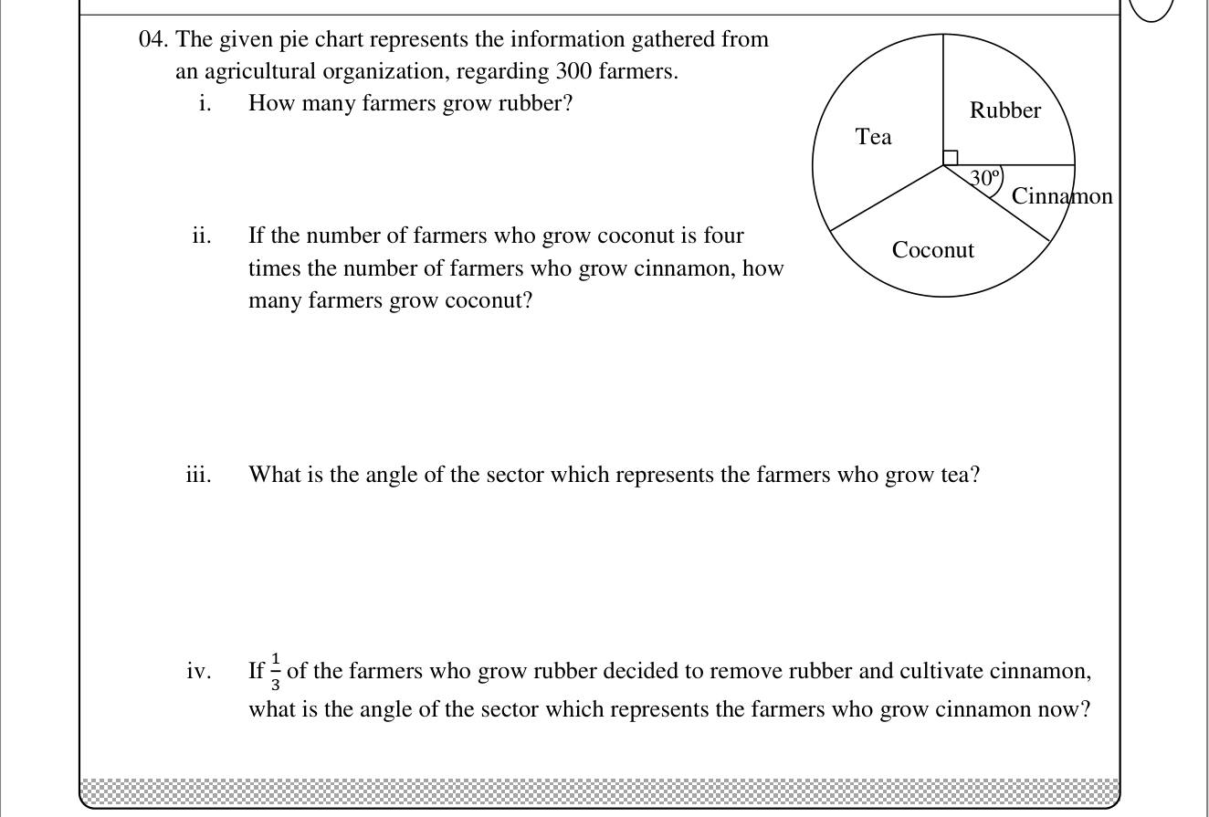 Paper I Part B Q4: Pie chart of farmers: counts, angles, and a changed sector