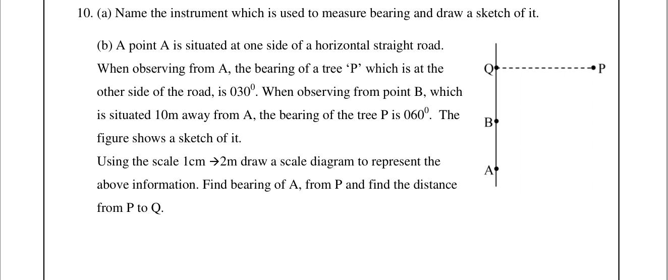 Paper II Part B Q10: Bearing instrument; scale diagram from two bearings