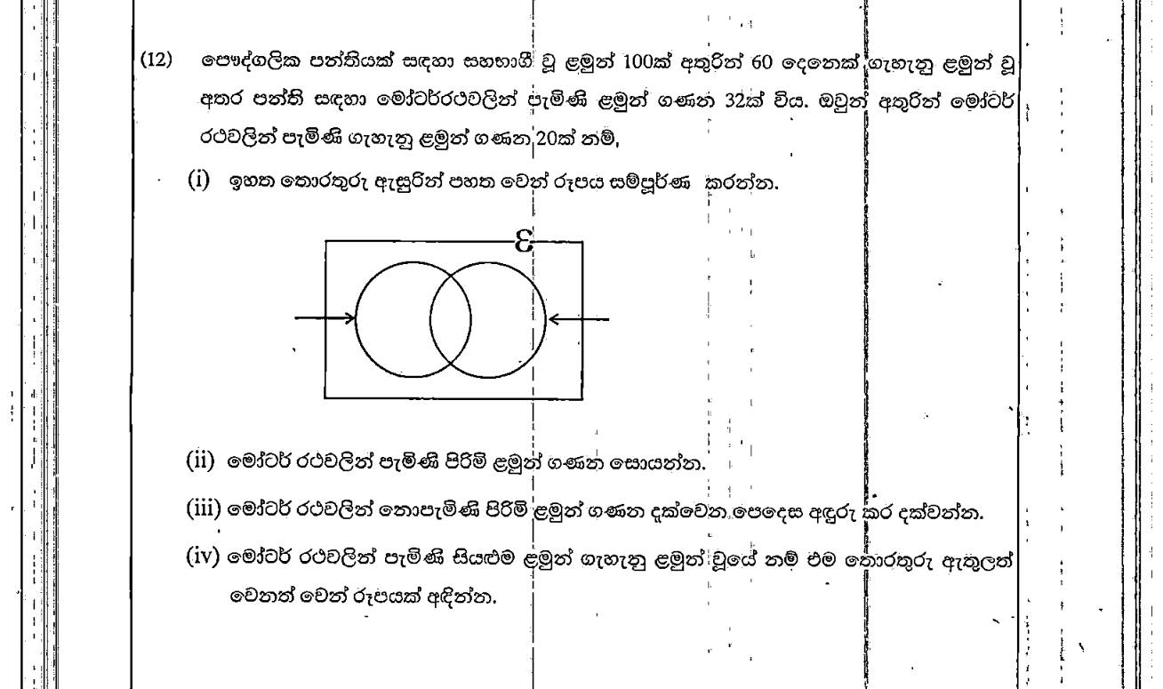 Paper II Part B Q12: Venn diagram of girls and car travellers; shading; subset case