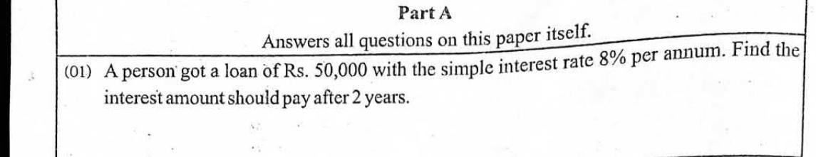 Paper I Part A Q1: Simple interest on a loan over two years