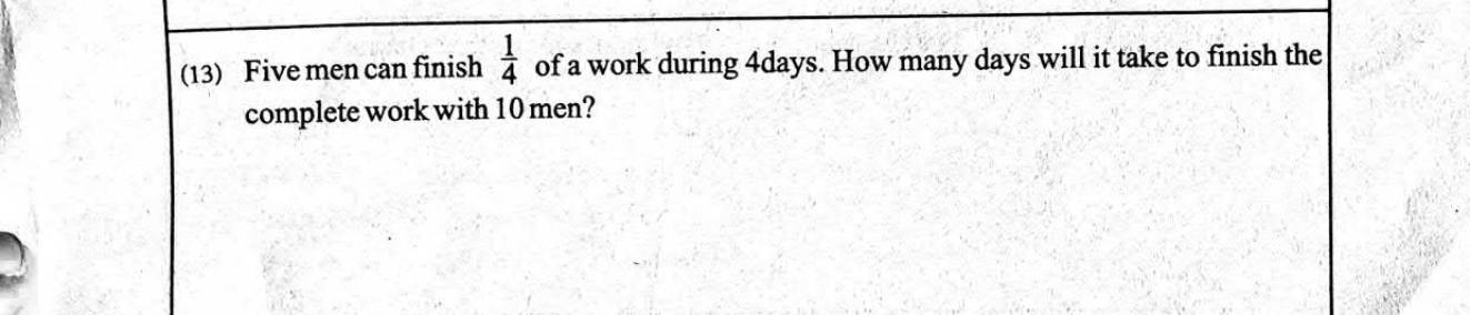 Paper I Part A Q13: Days for a task with more workers