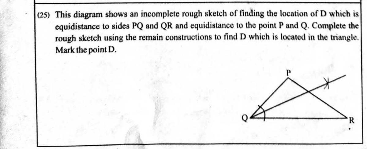 Paper I Part A Q25: Complete loci sketch: angle bisector and perpendicular bisector