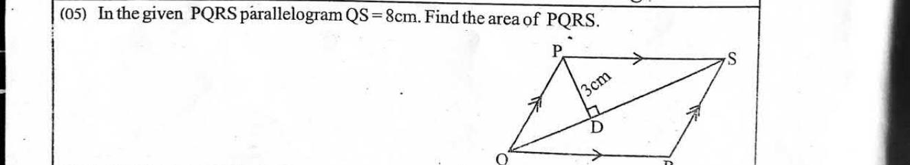 Paper I Part A Q5: Area of a parallelogram from a diagonal and perpendicular