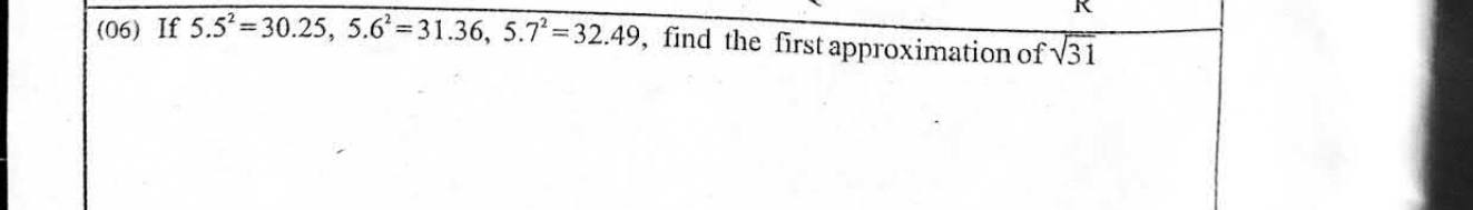 Paper I Part A Q6: First approximation of a square root using given squares