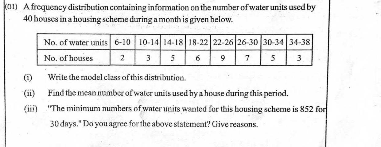 Paper II Part A Q1: Modal class and mean of grouped data; test a claim