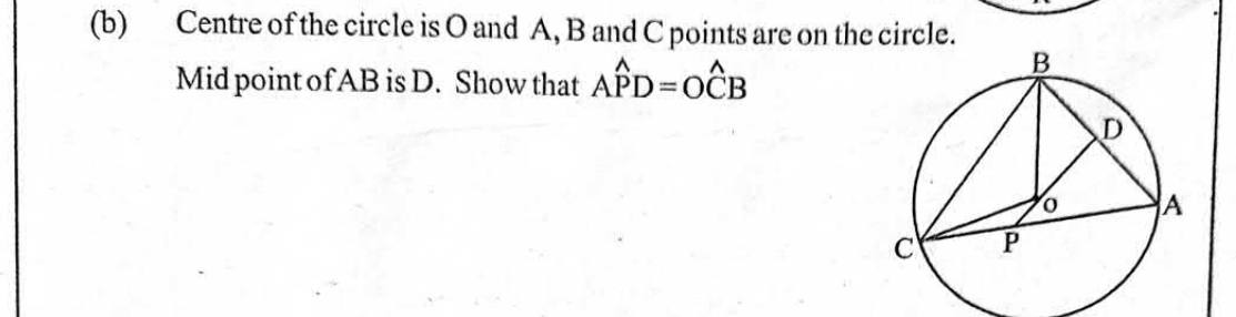 Paper II Part B Q11(b): Prove an angle equality using chord midpoint and angle at centre