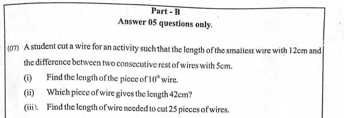 Paper II Part B Q7: Arithmetic progression of wire lengths: term, position, sum