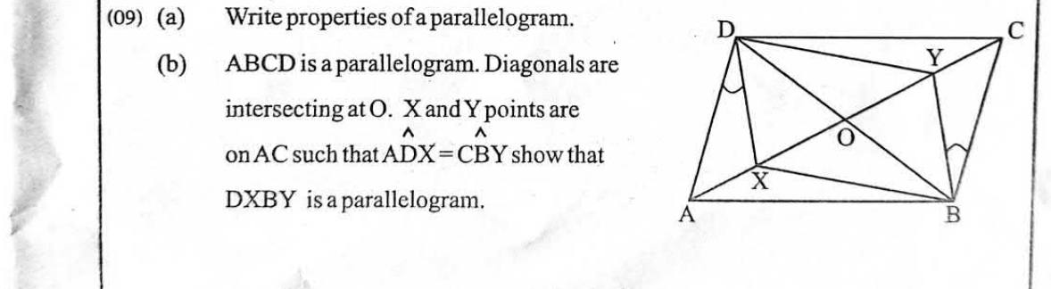 Paper II Part B Q9: Parallelogram properties; prove a quadrilateral inside is a parallelogram