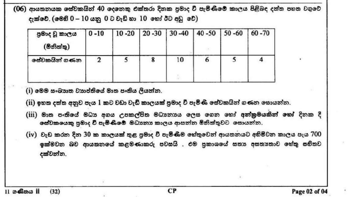 Paper II Part A Q6: Workers' late time: modal class, mean, monthly total
