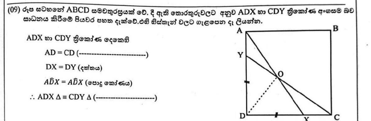 Paper I Part A Q9: Give reasons in a congruence proof inside a square