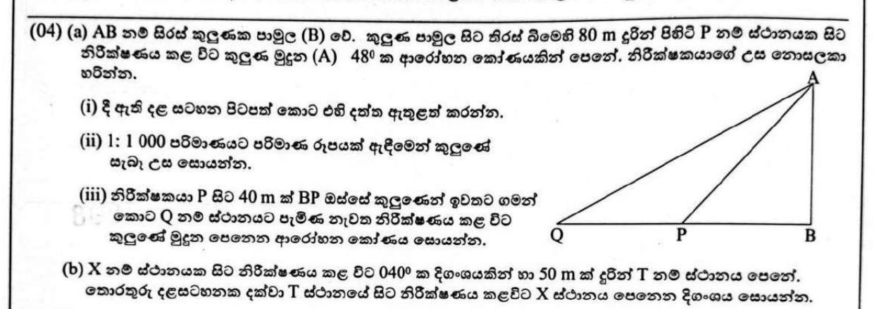 Paper II Part A Q4: Scale drawing for a tower height; reverse bearing